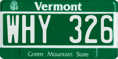 VT license plate WHY326