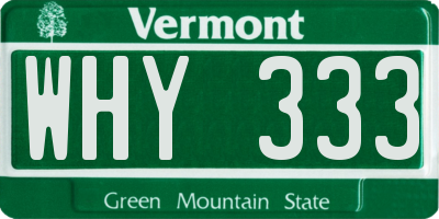 VT license plate WHY333