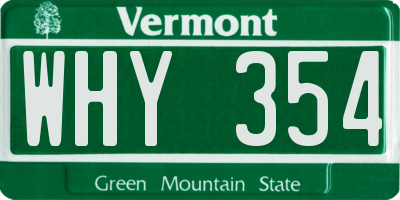 VT license plate WHY354