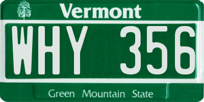 VT license plate WHY356