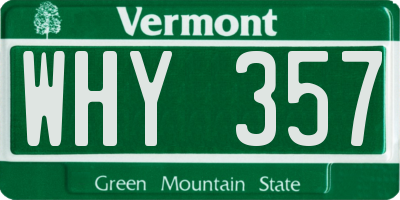 VT license plate WHY357