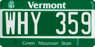 VT license plate WHY359