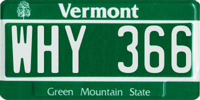 VT license plate WHY366