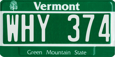 VT license plate WHY374