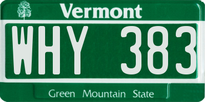 VT license plate WHY383