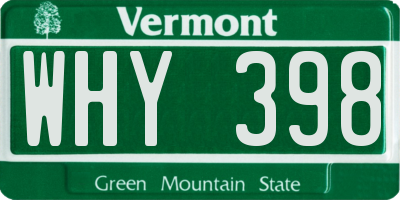VT license plate WHY398