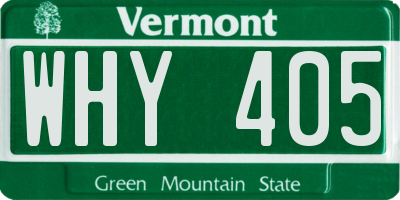 VT license plate WHY405