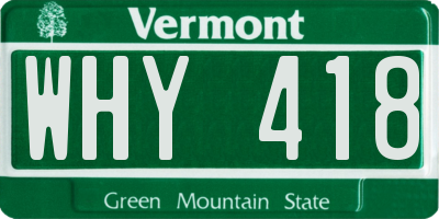 VT license plate WHY418