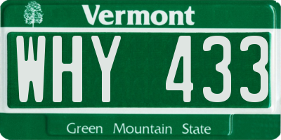 VT license plate WHY433
