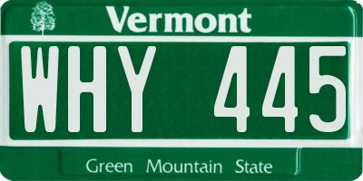 VT license plate WHY445