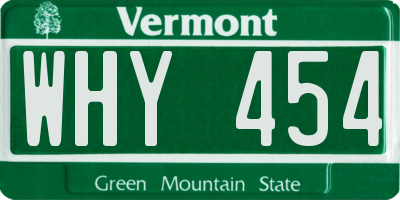 VT license plate WHY454