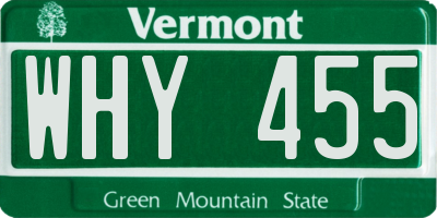 VT license plate WHY455