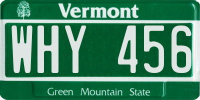 VT license plate WHY456