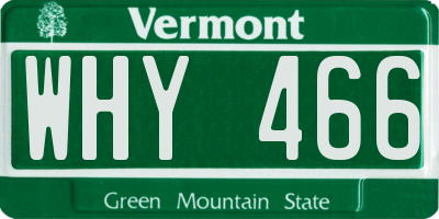 VT license plate WHY466