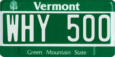 VT license plate WHY500