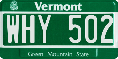 VT license plate WHY502