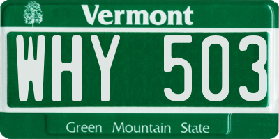 VT license plate WHY503