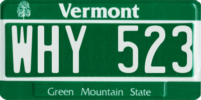 VT license plate WHY523