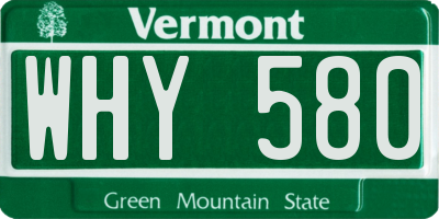 VT license plate WHY580