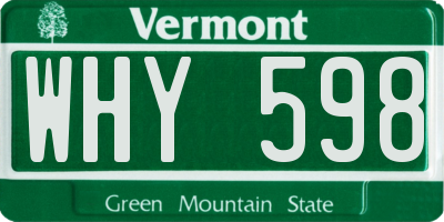 VT license plate WHY598