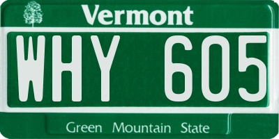 VT license plate WHY605