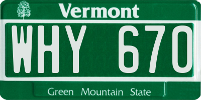 VT license plate WHY670
