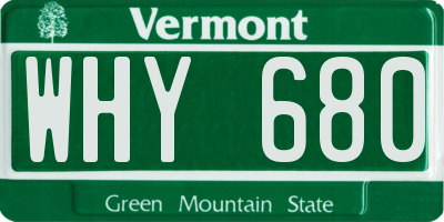 VT license plate WHY680