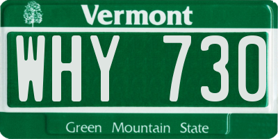 VT license plate WHY730