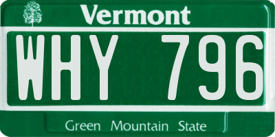 VT license plate WHY796