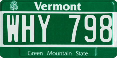 VT license plate WHY798