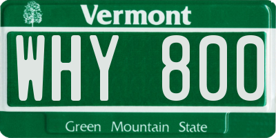 VT license plate WHY800