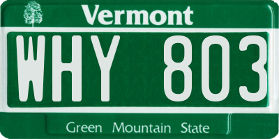 VT license plate WHY803