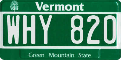 VT license plate WHY820