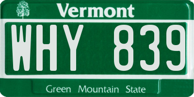 VT license plate WHY839