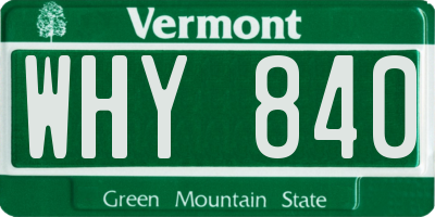 VT license plate WHY840
