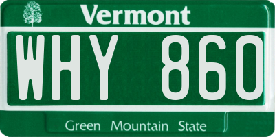 VT license plate WHY860