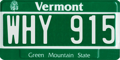 VT license plate WHY915
