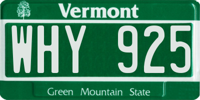 VT license plate WHY925