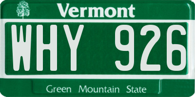 VT license plate WHY926