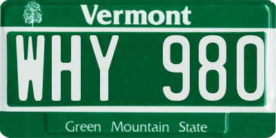 VT license plate WHY980