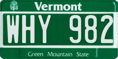 VT license plate WHY982