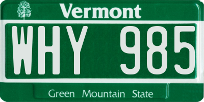 VT license plate WHY985