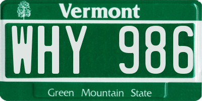 VT license plate WHY986