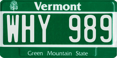 VT license plate WHY989