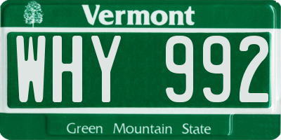 VT license plate WHY992