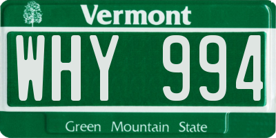 VT license plate WHY994