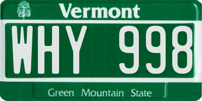 VT license plate WHY998