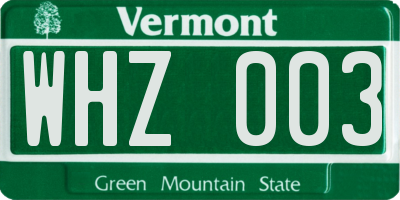 VT license plate WHZ003