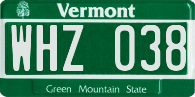 VT license plate WHZ038