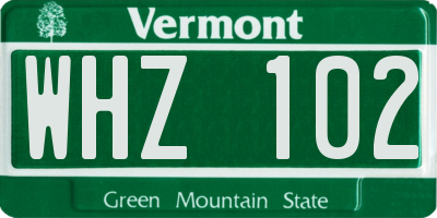 VT license plate WHZ102